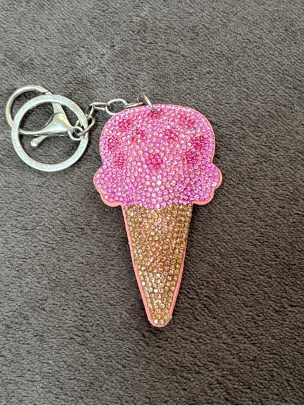 Pink Sparkly Bejeweled Ice Cream Cone Keychain Accessory